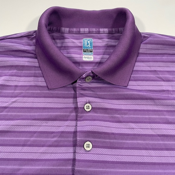PGA Tour Golf Men’s Airflux Purple Striped Short Sleeve Polo Shirt - Size XXL - Picture 7 of 8